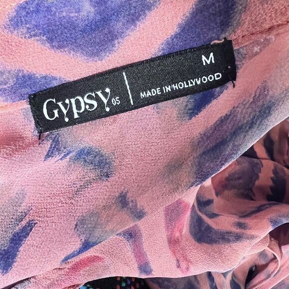 Gypsy 05 Silk Tie Dye Sheer Blouse Womens Medium Shirt Boho Drop Shoulder Top - Picture 6 of 9